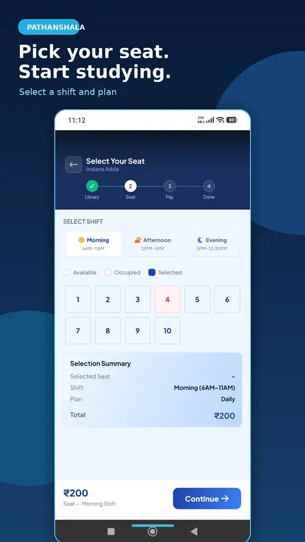 Pathanshala app booking confirmation screen